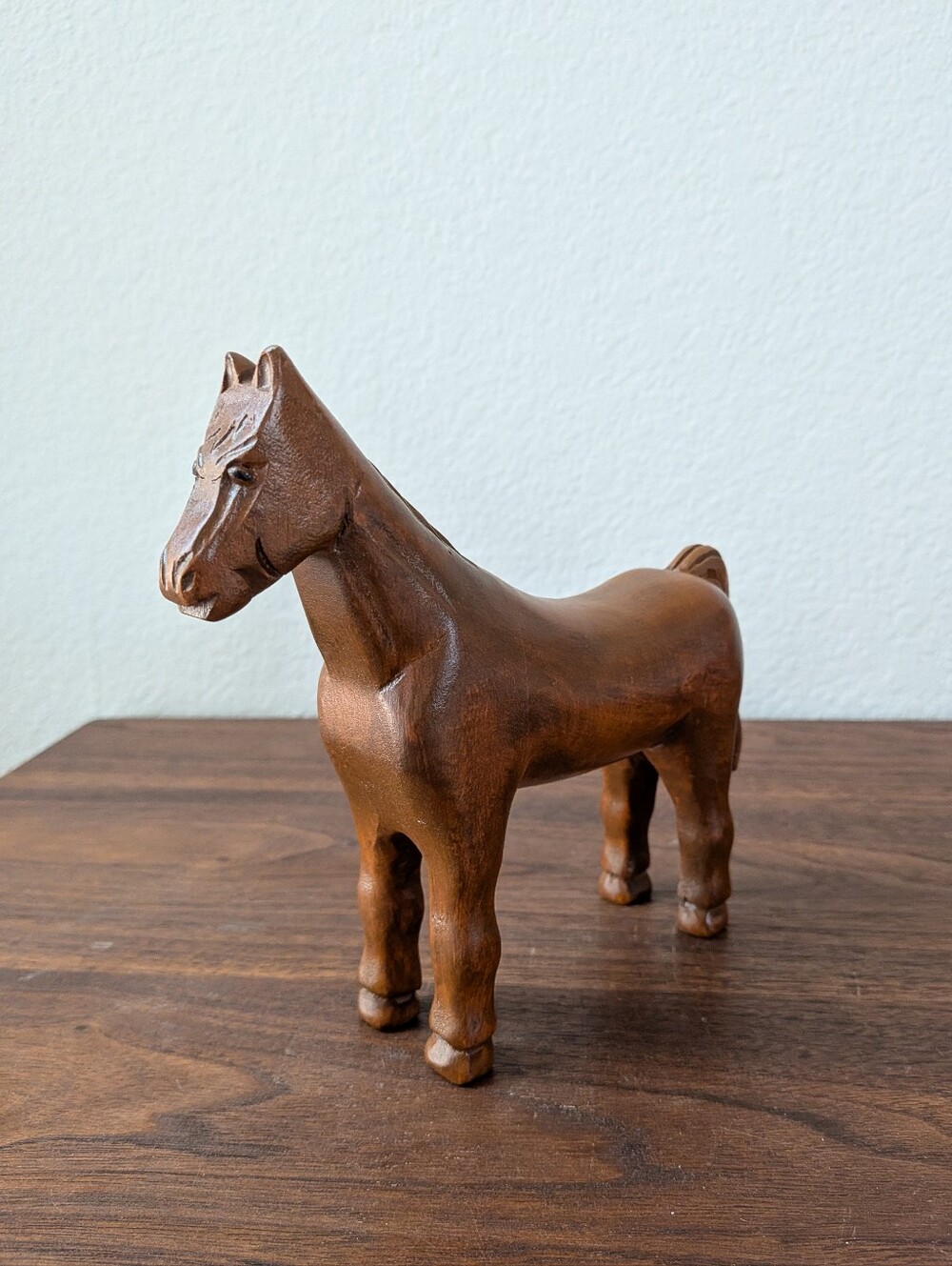 Vintage Hand Carved Primitive Wooden Horse Sculpture 6.25" Folk Art Farmhouse